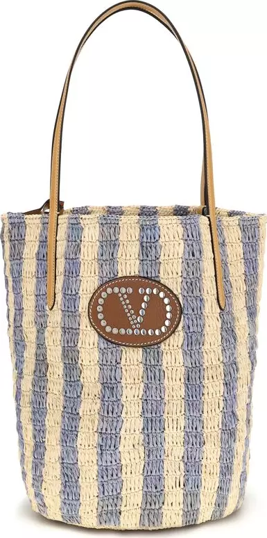 Blue Raffia Backet Bag