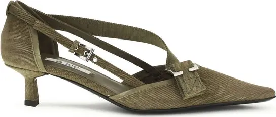 Bicolor Cotton Mid Heel Pumps