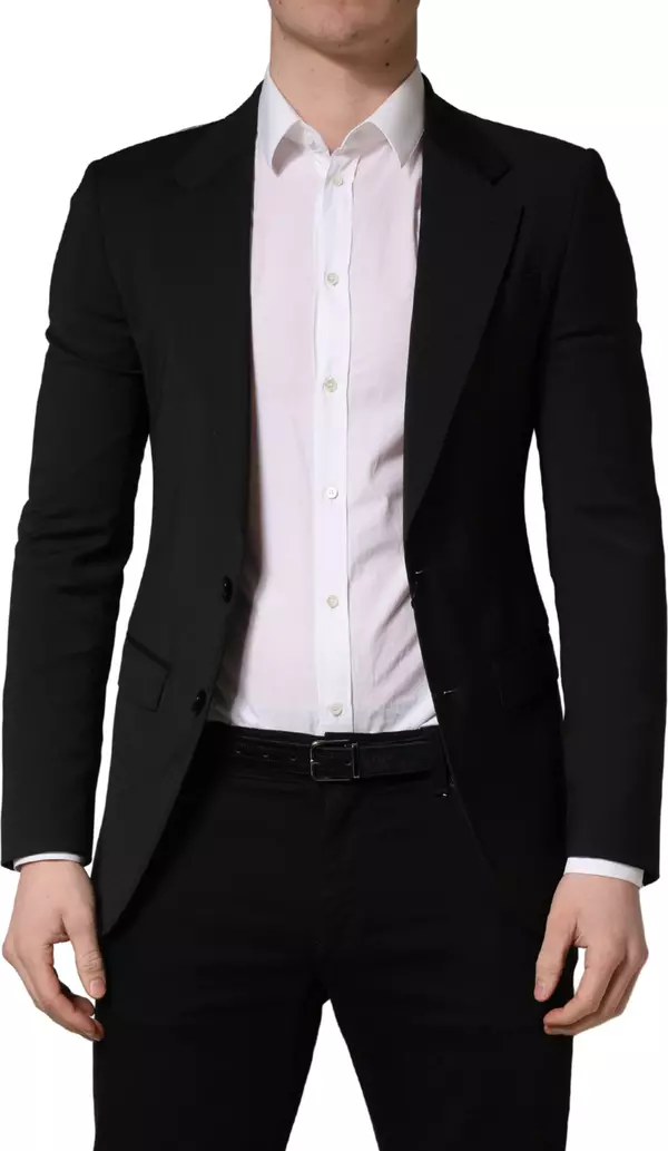 Black Polyester 2 Buttons Men Suit Jacket