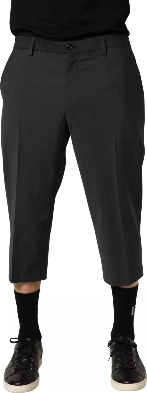 Dark Gray Wool Cropped Chino Trouser Pants