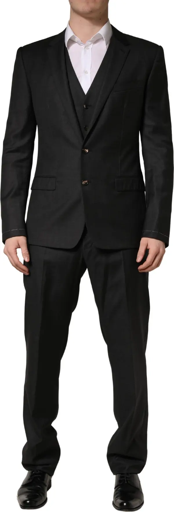 Black Wool Slim Fit Formal 3 Piece Men Suit
