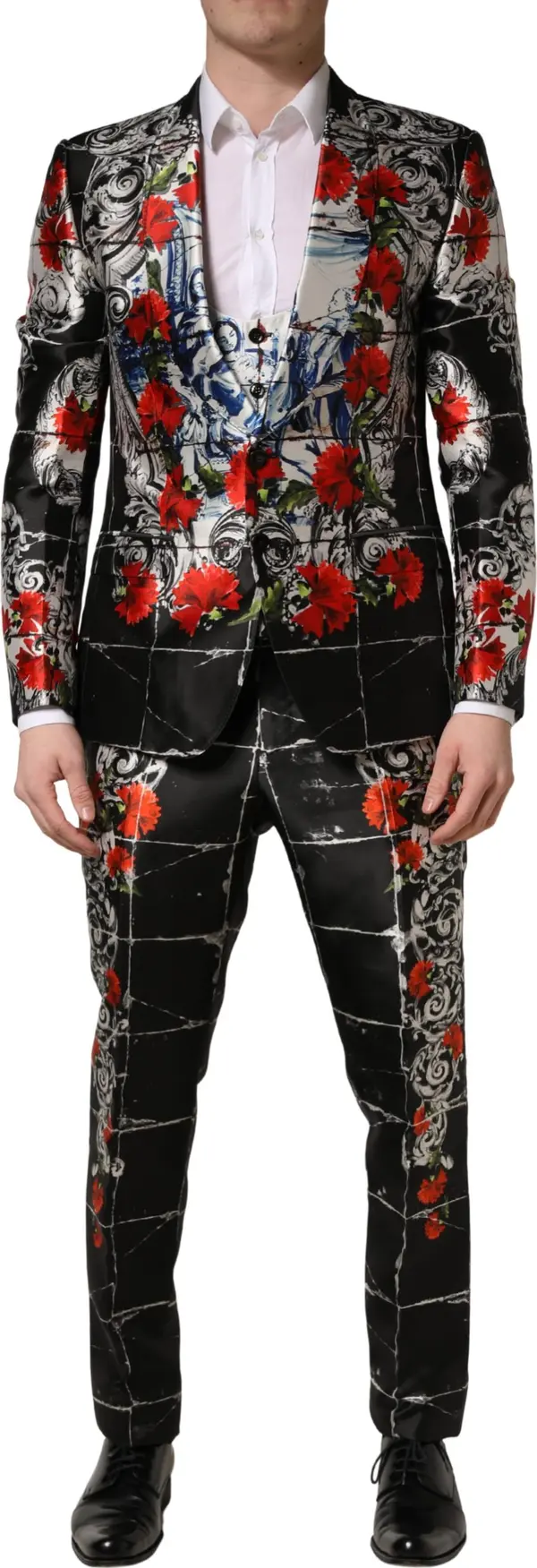 Black Floral 2 Buttons Formal 3 Piece Suit