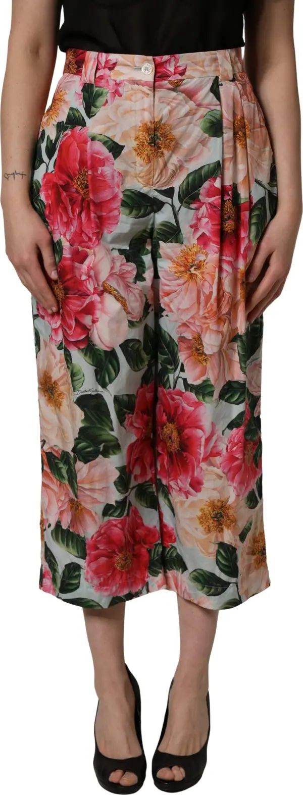 Multicolor Floral High Waist Cropped Pants
