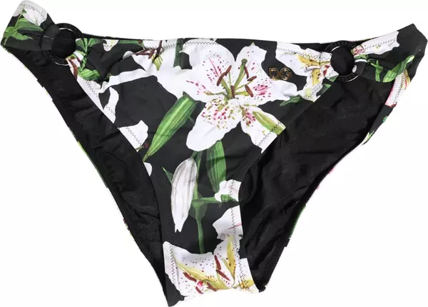 Black Lily Print Nylon Bottom Beachwear Swimwear