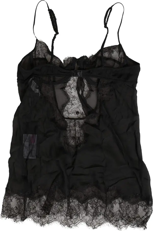 Black Silk Lace Lingerie Chemise Top Underwear