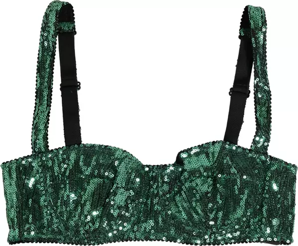 Green Sequined Nyon Balconnet Bra Underwear