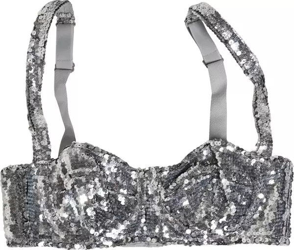 Silver Sequined Nyon Balconnet Bra Underwear