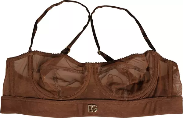 Brown DG Logo Nylon Mesh Balconette Bra Underwear