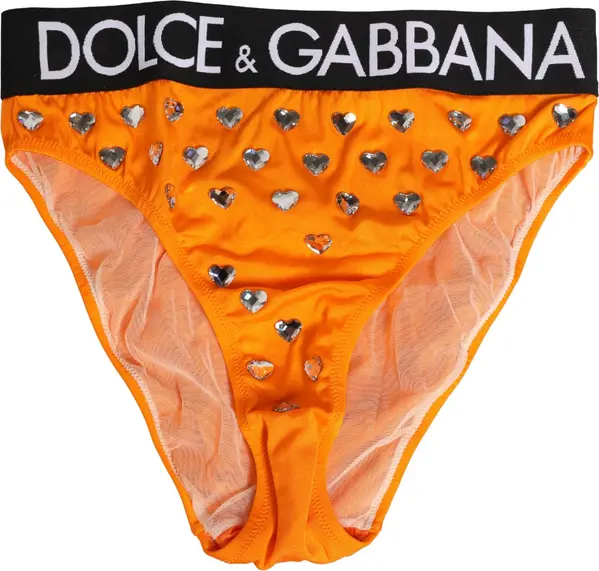 Orange Crystal High Waist Brief Panty Underwear