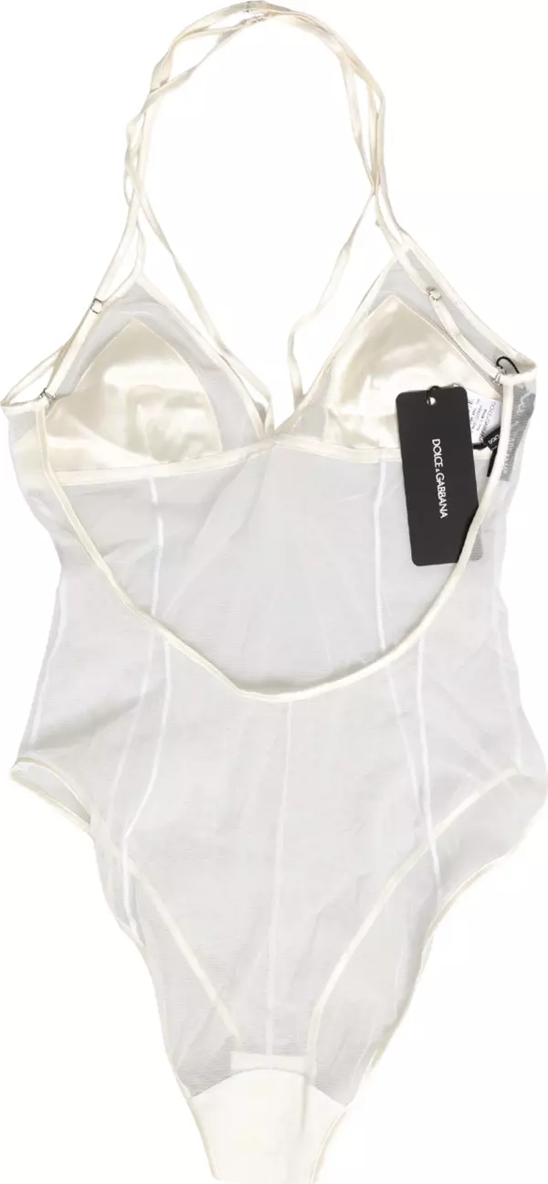 White Sheer Nylon Bodysuit Halterneck Underwear