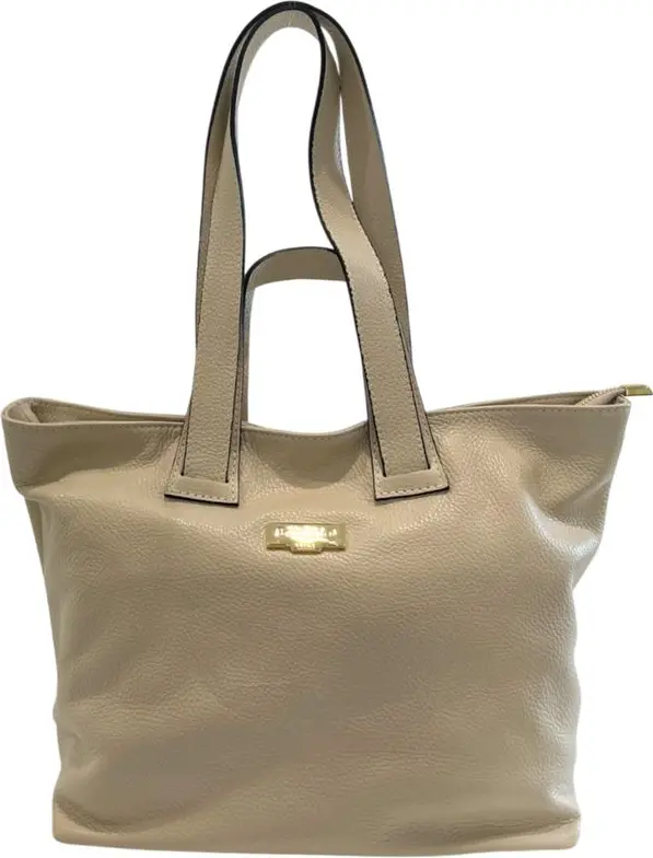 Beige Leather Women Shoulder Bag