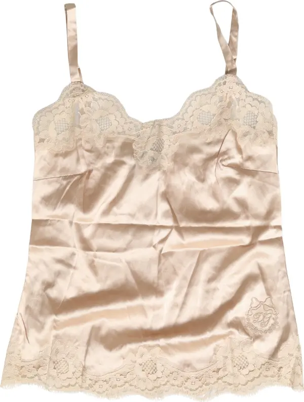 Beige Lace Silk Satin Tank Lingerie Sleepwear