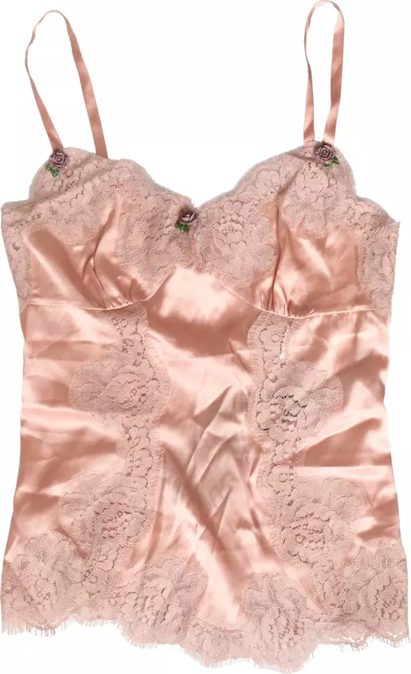 Pink Lace Silk Satin Tank Lingerie Sleepwear