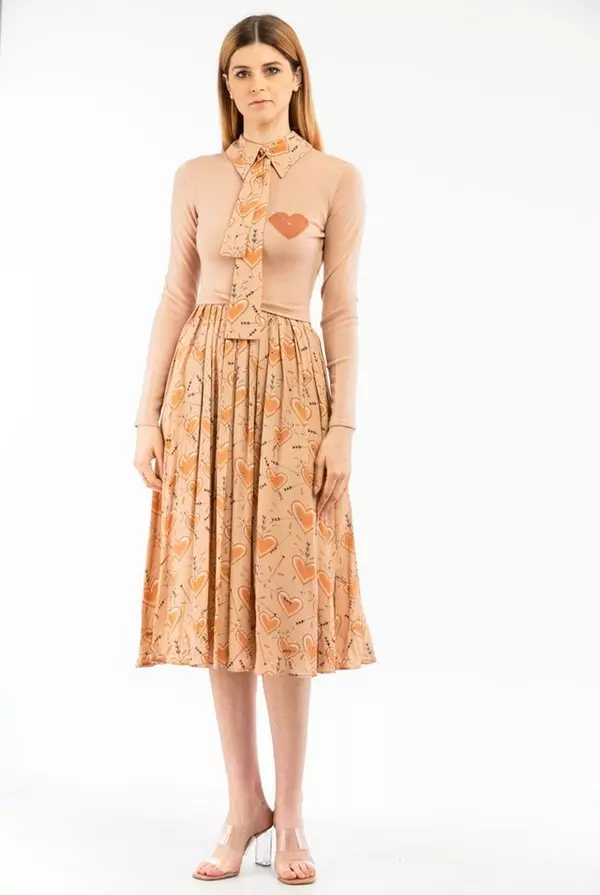 Beige Wool Casual Dress