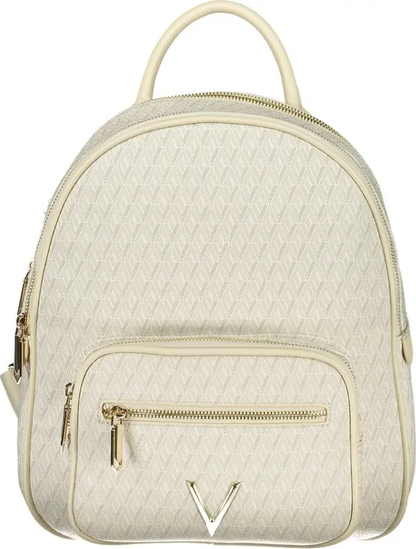 Beige Polyurethane Women's Backpack with Adjustable Straps