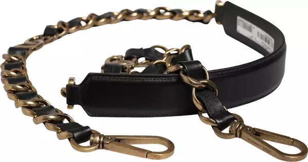Black Leather Gold Chain Bag Accessory Shoulder Strap