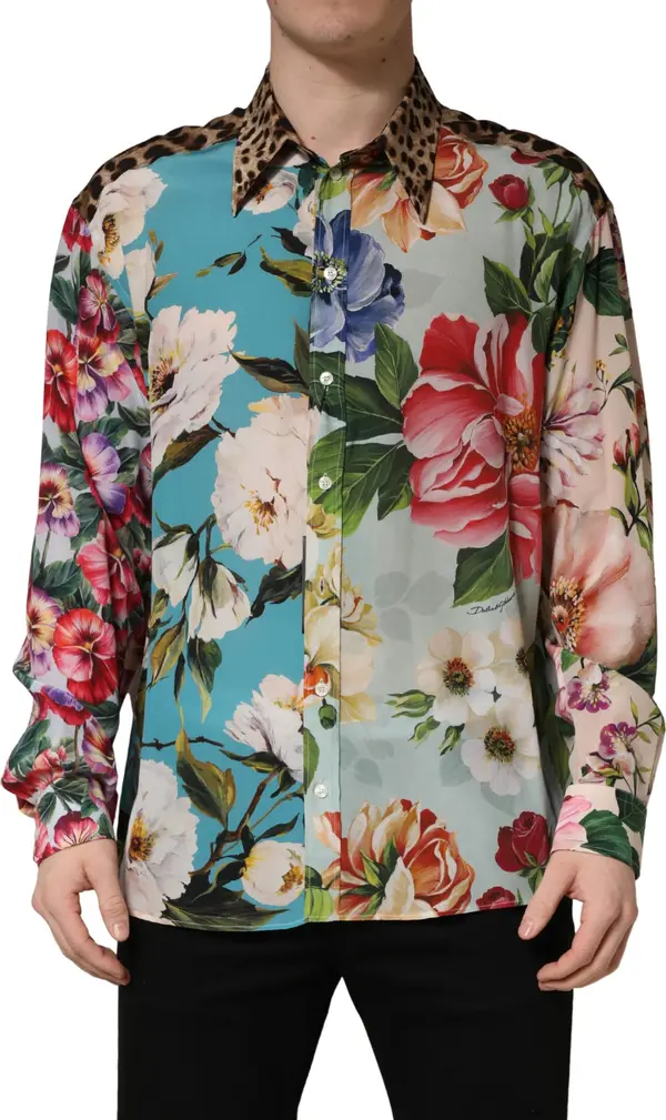 Multicolor Floral Animal Print Collared Shirt