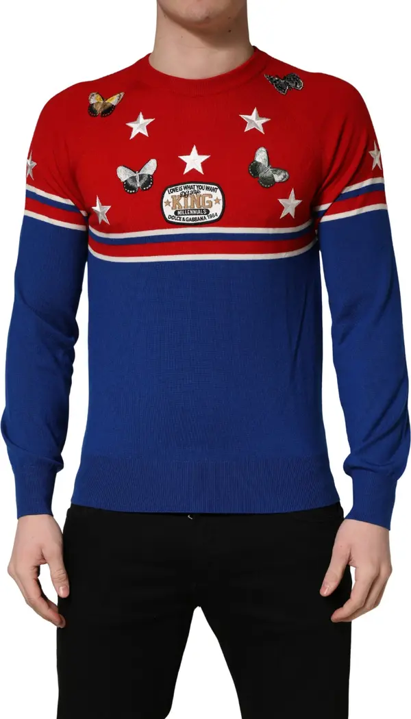 Multicolor Wool Butterfly Star Men Crew Neck Sweater