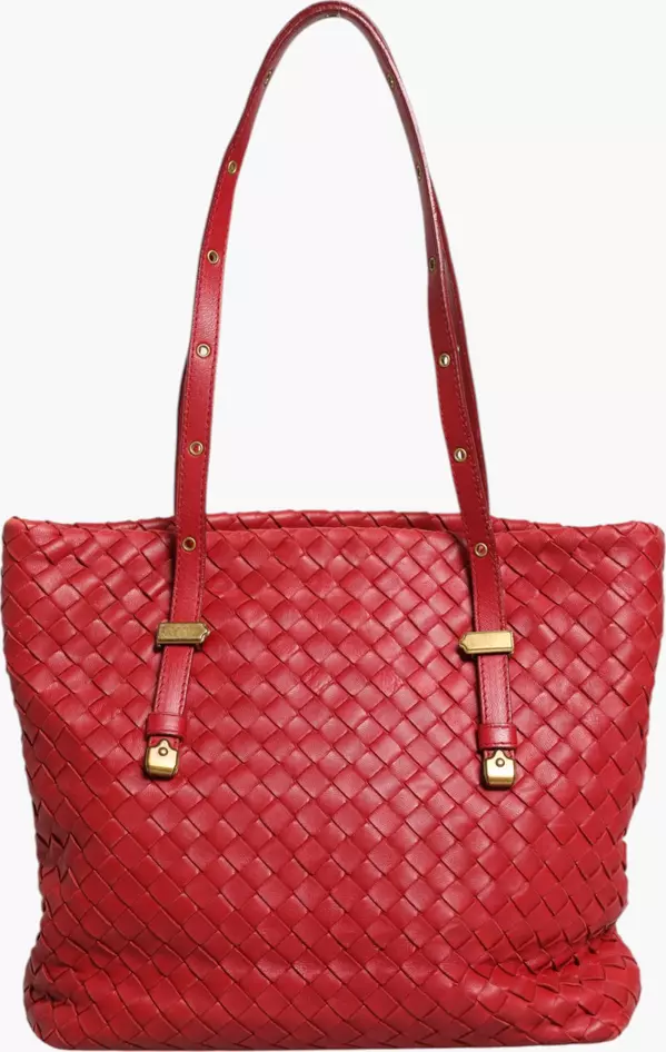 Red Intrecciato Leather Tote Bag