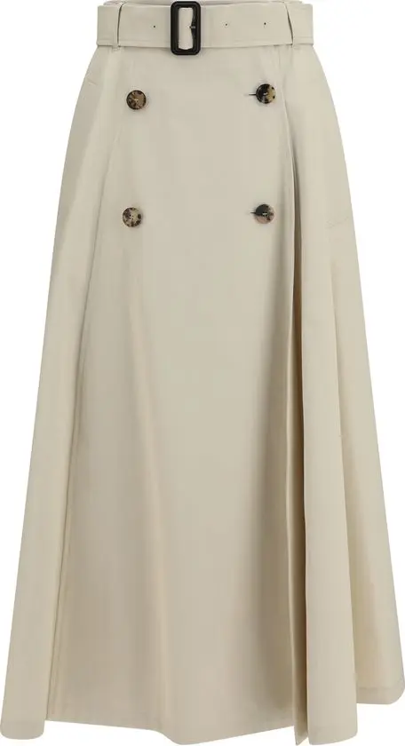 Beige Cotton Midi Skirt