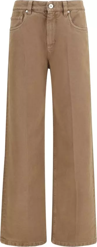 Brown Cotton Straight-Leg Jeans