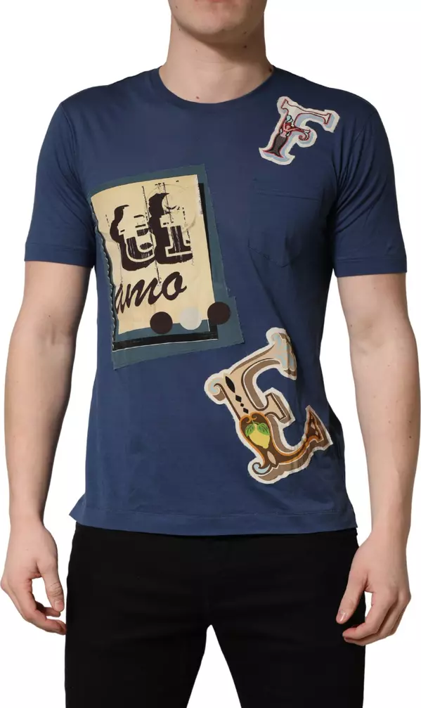 Navy Blue Cotton Graphic Crew Neck T-shirt