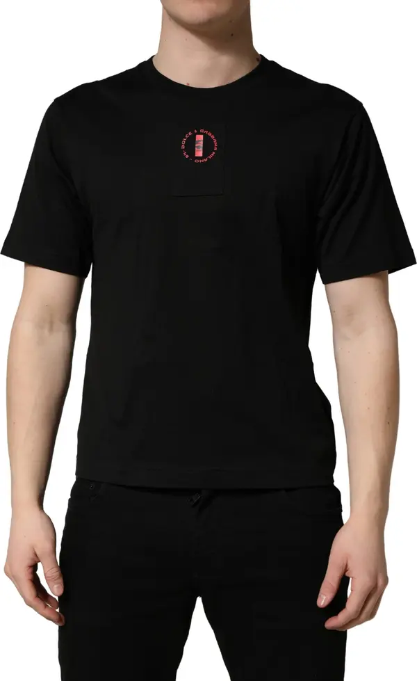 Black Cotton Jersey Logo Patch Crew Neck T-shirt