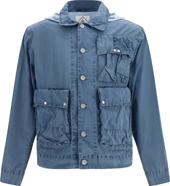 Blue Cotton Full-Length Jacket
