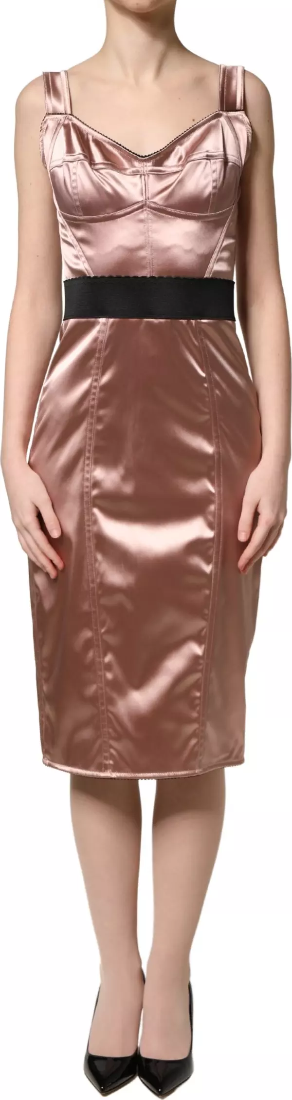 Pink Satin Sweetheart Sheath Corset Midi Dress