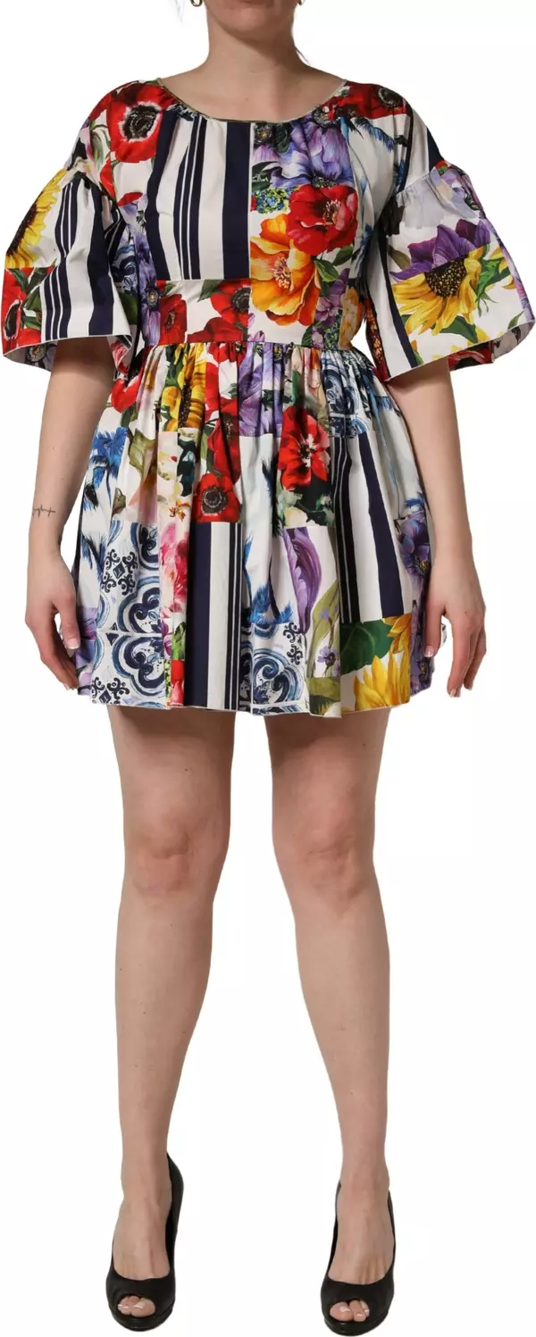 Multicolor Patchwork Cotton Poplin Mini Dress