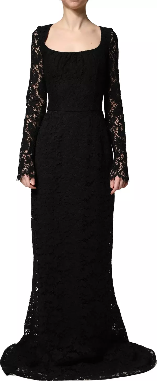 Black Lace Square Neck LongSleeve Maxi Dress