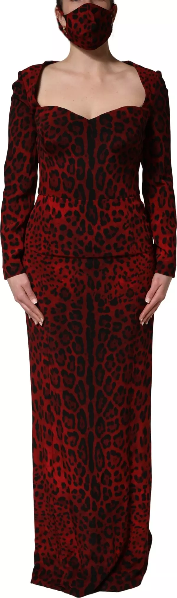 Red Leopard Print Sheath Long Sleeve Dress