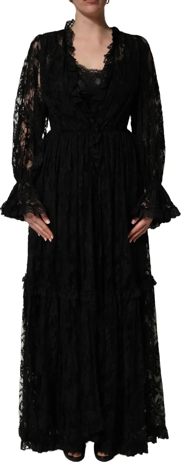 Black Lace A-line Long Evening Gown Dress