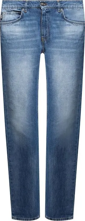 Blue Cotton Straight-Leg Jeans