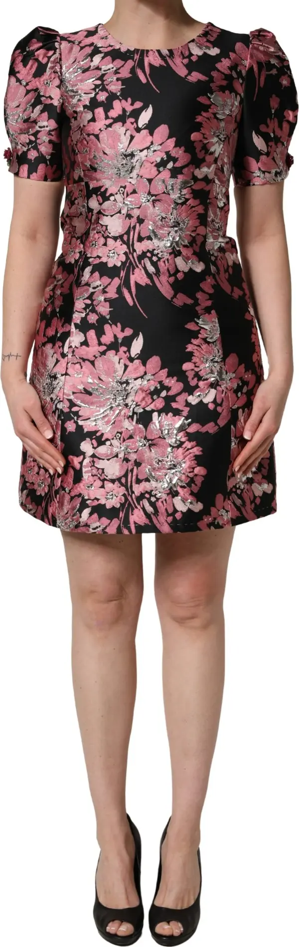 Multicolor Floral Brocade A-line Mini Dress