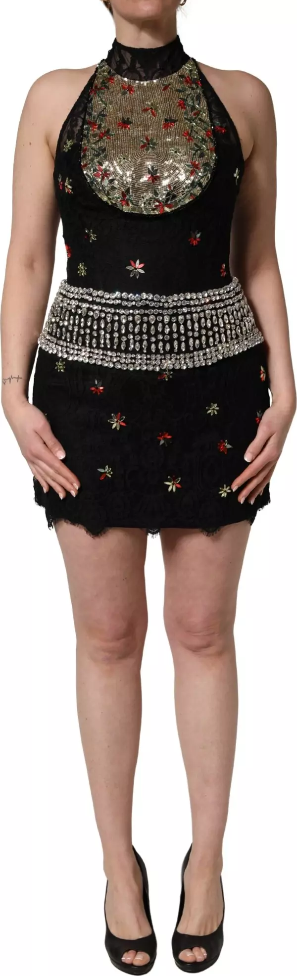 Black Sequin Embellished Sheath Mini Dress