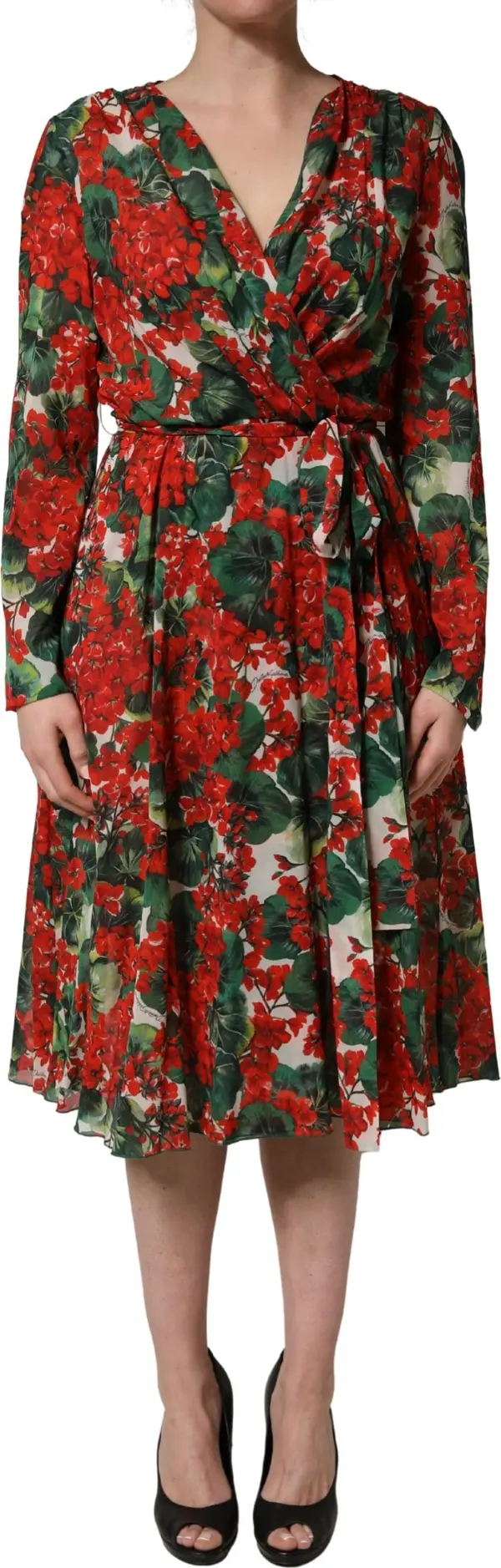 Multicolor Floral Long Sleeves V-neck Dress