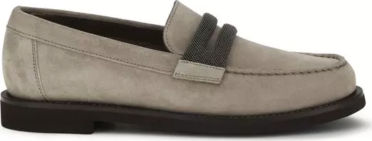 Gray Calf Leather Bos Taurus Slip-On Loafers