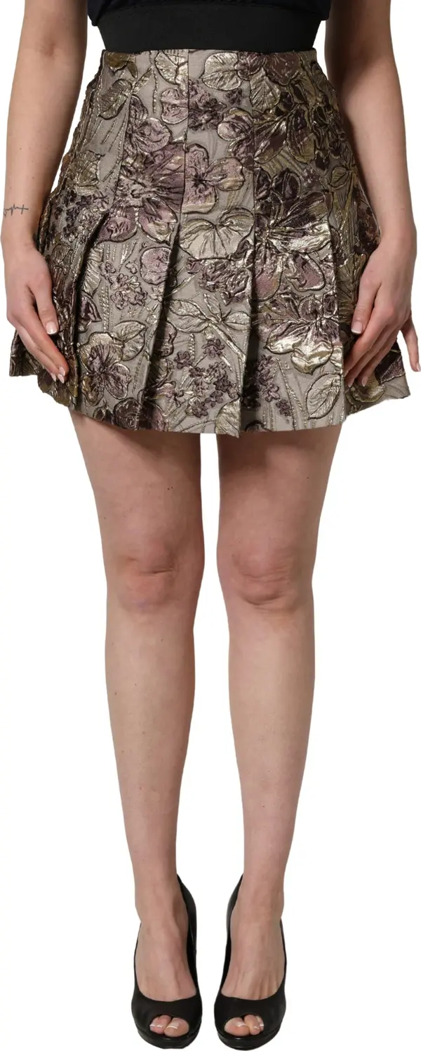 Multicolor Floral Jacquard A-LineMini Skirt