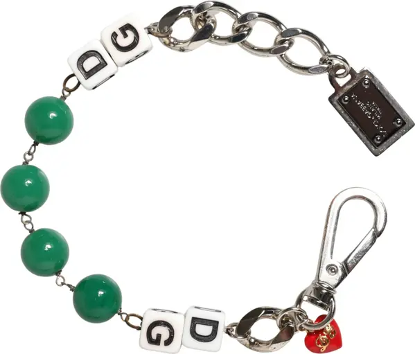 Silver Brass Chain Dice DG Logo EmbellishedCharm Bracelet