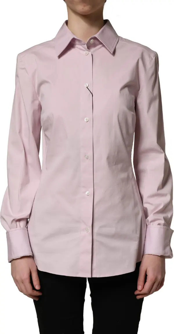 Pink Cotton Long Sleeves Collared Shirt Top