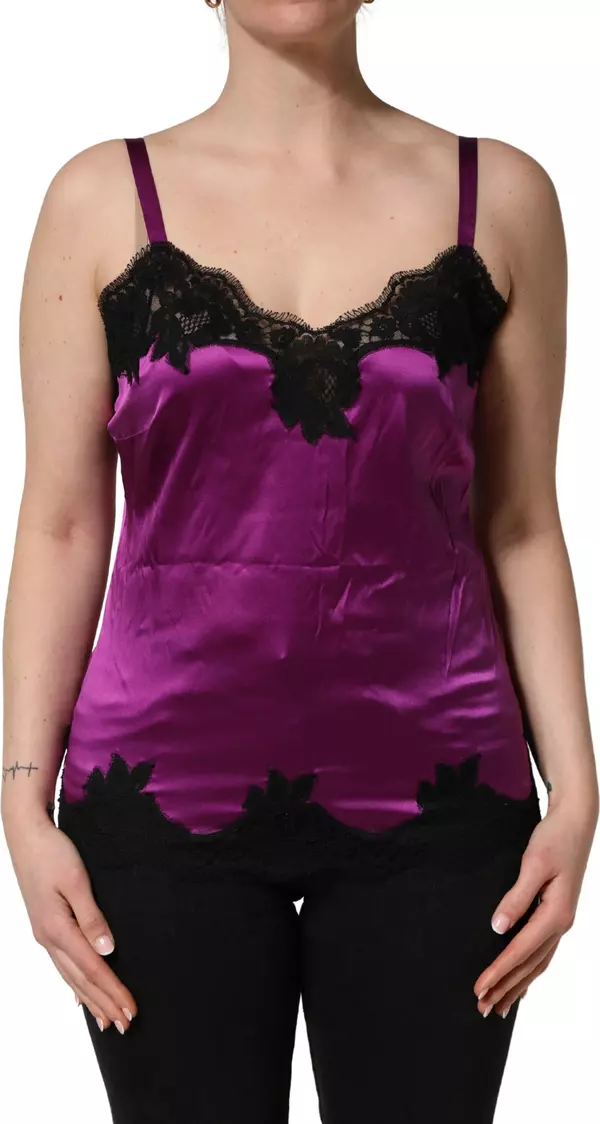 Purple Silk Lace Trim Camisole Sleeveless Tank Top