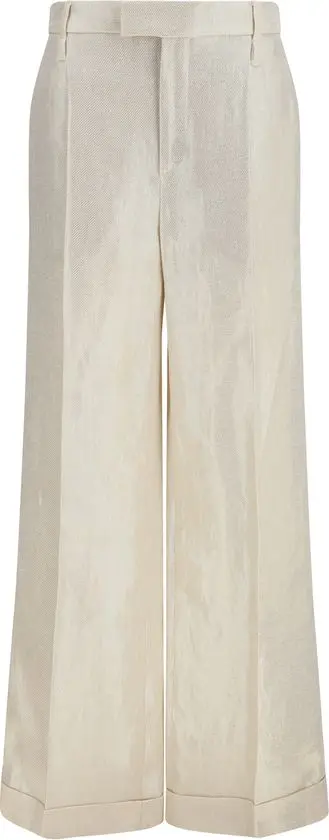 Beige Silk Casual Pants