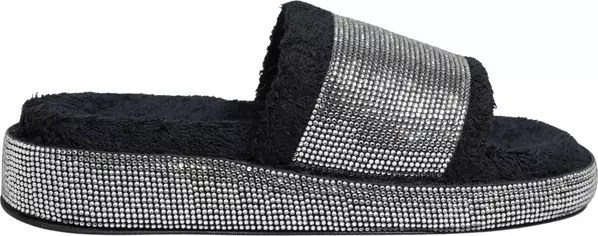 Black Crystal Embellished Platform Slides Shoes