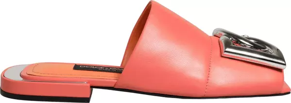 Orange DG Logo Leather Flats Sandals Shoes