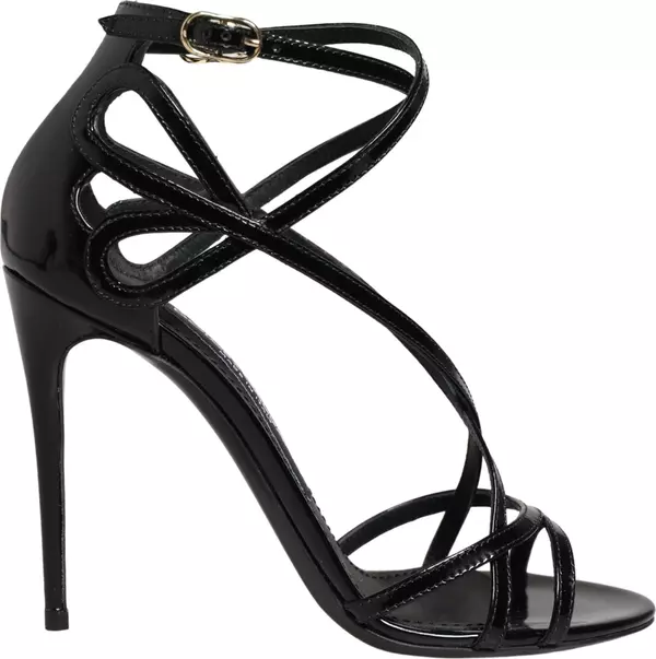 Black Leather Stiletto Heel Sandals Shoes