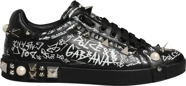 Black Portofino Graffiti Stud Sneakers Shoes