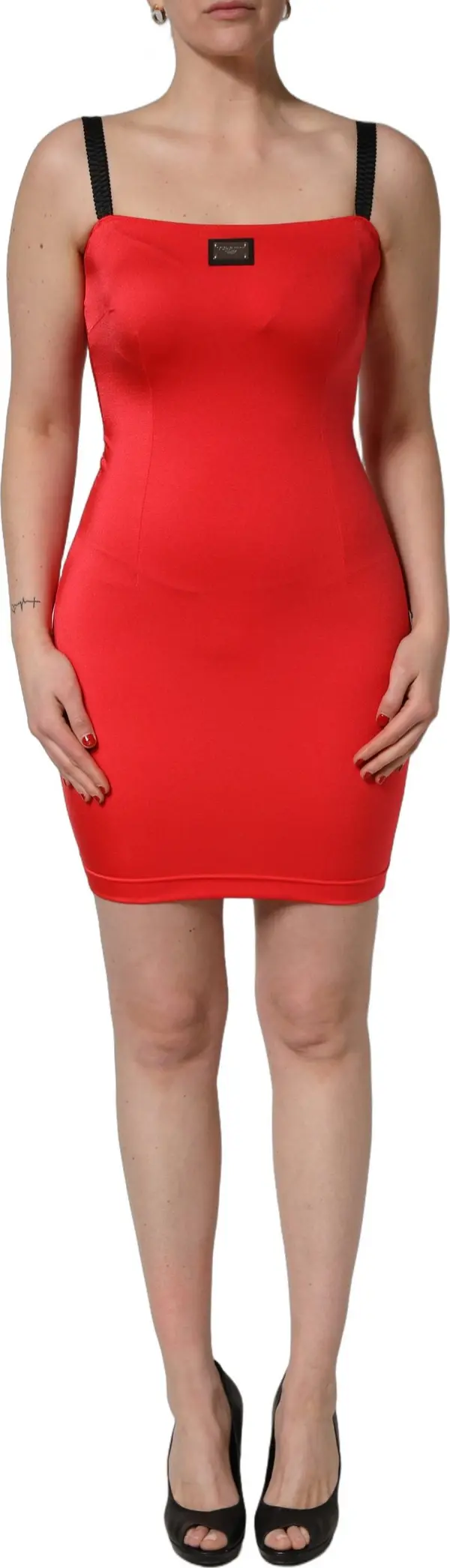 Red Nylon Blend Cady Sleeveless Mini Dress