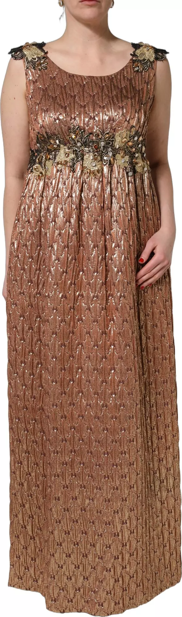 Brown Metallic Crystal Evening Gown Dress
