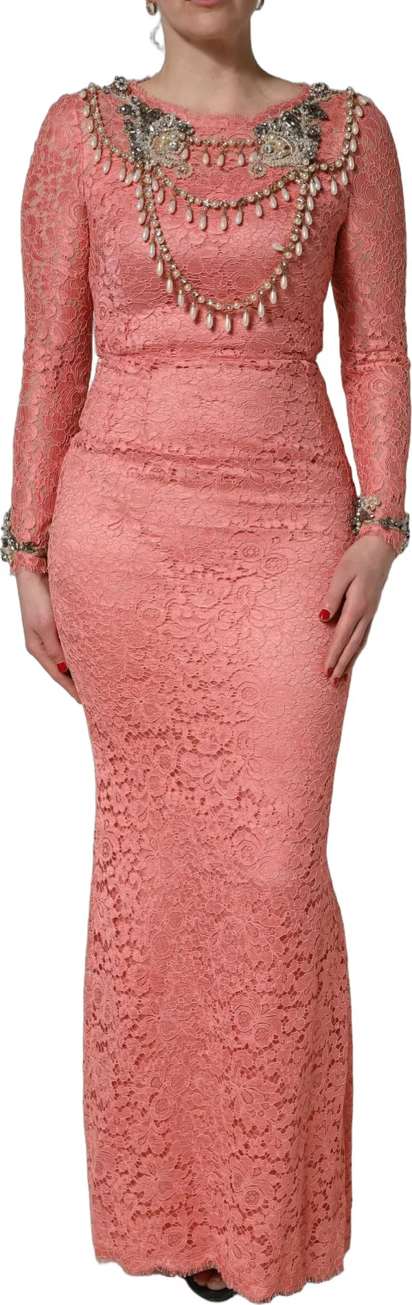 Pink Embellished Mermaid Lace Gown Dress